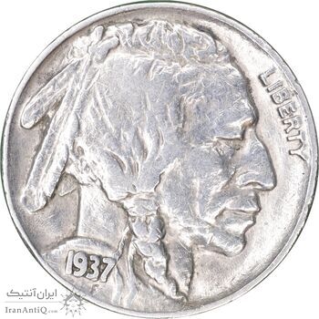 سکه 5 سنت 1937 بوفالو - EF45 - آمریکا
