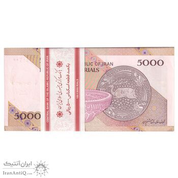 بسته اسکناس 5000 ریال امام (طیب نیا - سیف) - نوار آرم بانک مرکزی - شماره مزاحم - UNC - جمهوری اسلامی