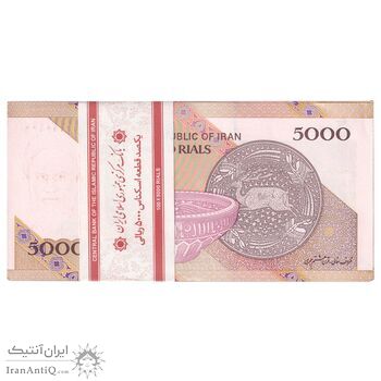 بسته اسکناس 5000 ریال امام (طیب نیا - سیف) - نوار آرم بانک مرکزی - شماره قرینه - UNC - جمهوری اسلامی