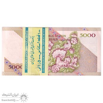 بسته اسکناس 5000 ریال امام (جعفری - شیبانی) - شماره قرینه - UNC - جمهوری اسلامی