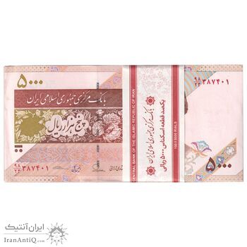 بسته اسکناس 5000 ریال امام (طیب نیا - سیف) - نوار آرم بانک مرکزی - UNC - جمهوری اسلامی