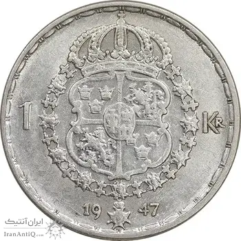 سکه 1 کرون 1947 گوستاو پنجم - AU55 - سوئد