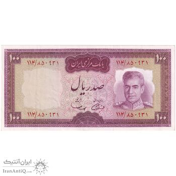 اسکناس 100 ریال (آموزگار - سمیعی) نوشته قرمز - تک - EF45 - محمد رضا شاه