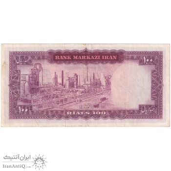 اسکناس 100 ریال (آموزگار - فرمان فرماییان) نوشته قرمز - تک - VF35 - محمد رضا شاه
