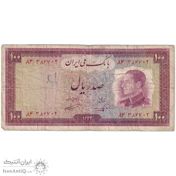 اسکناس 100 ریال 1333 - تک - VF20 - محمد رضا شاه