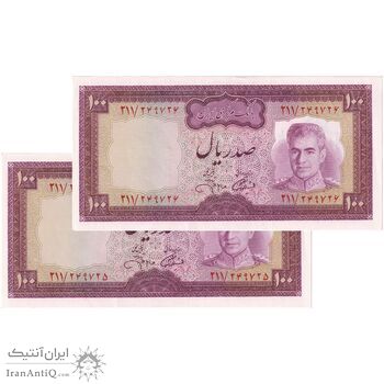 اسکناس 100 ریال (آموزگار - جهانشاهی) - جفت - UNC60 - محمد رضا شاه