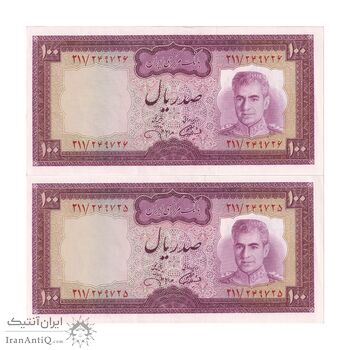 اسکناس 100 ریال (آموزگار - جهانشاهی) - جفت - UNC60 - محمد رضا شاه