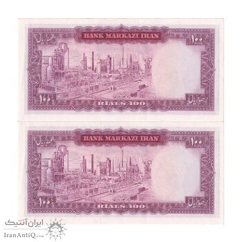 اسکناس 100 ریال (آموزگار - جهانشاهی) - جفت - UNC60 - محمد رضا شاه