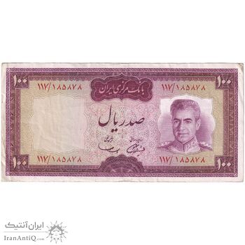 اسکناس 100 ریال (آموزگار - سمیعی) نوشته قرمز - تک - EF40 - محمد رضا شاه