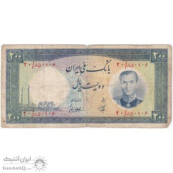 اسکناس 200 ریال 1337 - تک - F - محمد رضا شاه