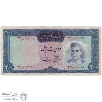 اسکناس 200 ریال (آموزگار - سمیعی) نوشته قرمز - تک - VF30 - محمد رضا شاه