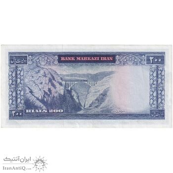 اسکناس 200 ریال (آموزگار - سمیعی) نوشته قرمز - تک - AU53 - محمد رضا شاه
