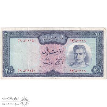 اسکناس 200 ریال (آموزگار - سمیعی) نوشته سیاه - تک - VF35 - محمد رضا شاه