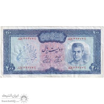 اسکناس 200 ریال (آموزگار - فرمان فرماییان) نوشته سیاه - تک - EF40 - محمد رضا شاه