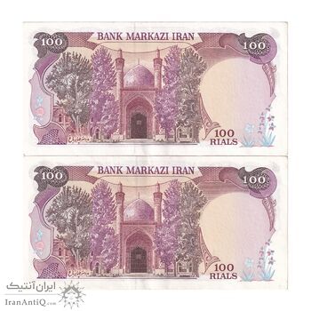 اسکناس 100 ریال (بنی صدر - نوبری) - فیلیگران بیضی - جفت - AU53 - جمهوری اسلامی