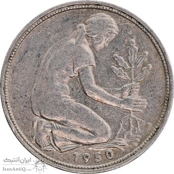 سکه 50 فینیگ 1950J جمهوری فدرال - AU50 - آلمان