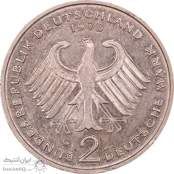 سکه 2 مارک 1973G جمهوری فدرال - کنراد آدناور - AU55 - آلمان