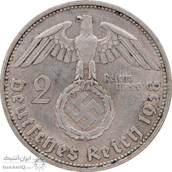 سکه 2 رایش مارک 1938D رایش سوم - AU50 - آلمان