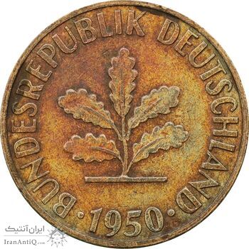 سکه 5 فینیگ 1950D جمهوری فدرال - EF45 - آلمان