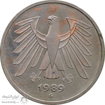 سکه 5 مارک 1989G جمهوری فدرال - AU58 - آلمان