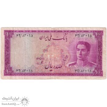اسکناس 100 ریال سری سوم - تک - VF25 - محمد رضا شاه