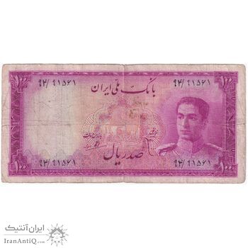 اسکناس 100 ریال سری سوم - تک - VF20 - محمد رضا شاه