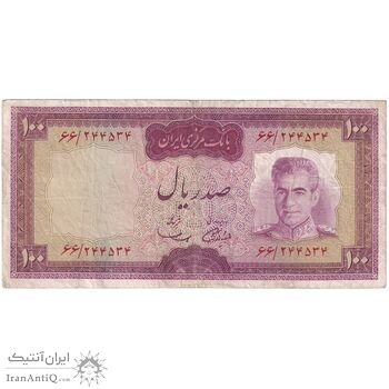 اسکناس 100 ریال (آموزگار - سمیعی) نوشته قرمز - تک - VF30 - محمد رضا شاه