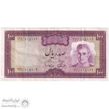 اسکناس 100 ریال (آموزگار - سمیعی) نوشته سیاه - تک - VF35 - محمد رضا شاه