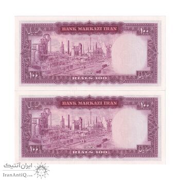 اسکناس 100 ریال (آموزگار - جهانشاهی) - جفت - UNC62 - محمد رضا شاه