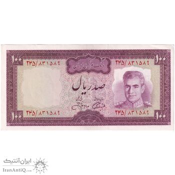 اسکناس 100 ریال (آموزگار - جهانشاهی) - تک - AU55 - محمد رضا شاه