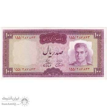 اسکناس 100 ریال (آموزگار - فرمان فرماییان) نوشته قرمز - تک - UNC61 - محمد رضا شاه