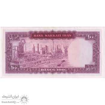 اسکناس 100 ریال (آموزگار - فرمان فرماییان) نوشته قرمز - تک - AU53 - محمد رضا شاه