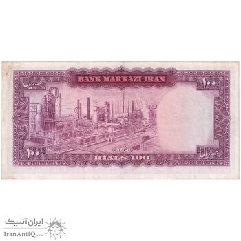 اسکناس 100 ریال (آموزگار - فرمان فرماییان) نوشته قرمز - تک - AU50 - محمد رضا شاه