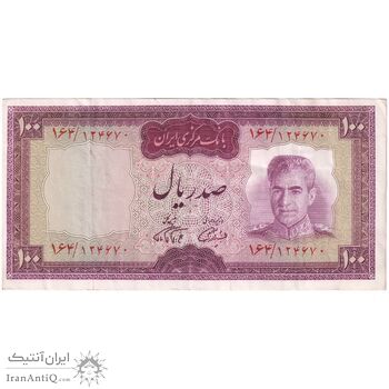 اسکناس 100 ریال (آموزگار - فرمان فرماییان) نوشته قرمز - تک - EF40 - محمد رضا شاه