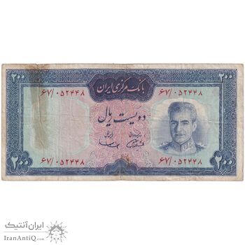 اسکناس 200 ریال (آموزگار - سمیعی) نوشته قرمز - تک - VF35 - محمد رضا شاه