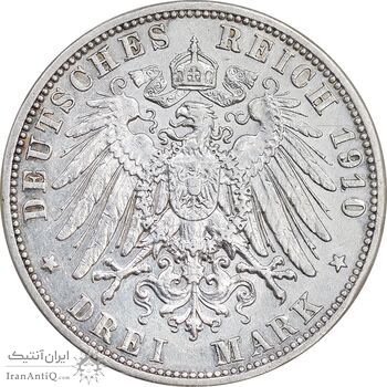 سکه 3 مارک 1910 ویلیام دوم - AU50 - آلمان