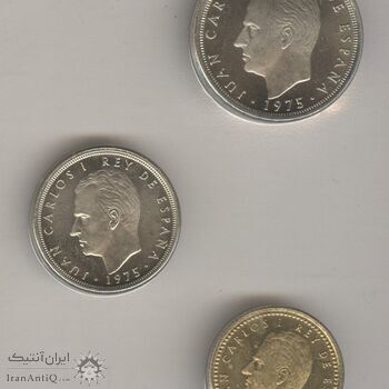 مجموعه سکه های 1 پزتا - 5 پزتا - 25 پزتا  (77)1975 خوان کارلوس یکم - MS69 - اسپانیا