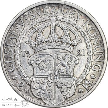 سکه 2 کرون 1921 گوستاو پنجم - AU50 - سوئد