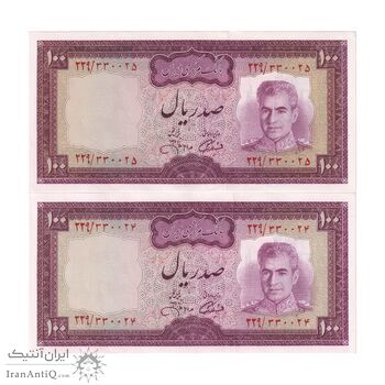 اسکناس 100 ریال (آموزگار - جهانشاهی) - جفت - UNC61 - محمد رضا شاه