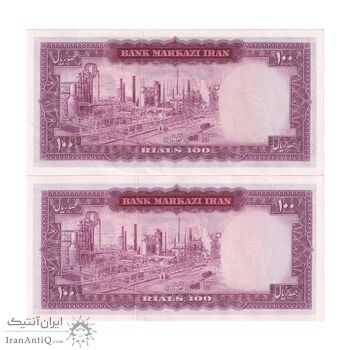 اسکناس 100 ریال (آموزگار - جهانشاهی) - جفت - UNC61 - محمد رضا شاه