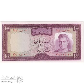 اسکناس 100 ریال (آموزگار - سمیعی) نوشته سیاه - تک - UNC64 - محمد رضا شاه