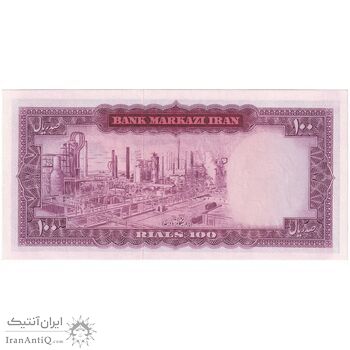 اسکناس 100 ریال (آموزگار - سمیعی) نوشته سیاه - تک - UNC64 - محمد رضا شاه