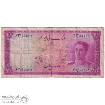 اسکناس 100 ریال سری سوم - تک - VF30 - محمد رضا شاه