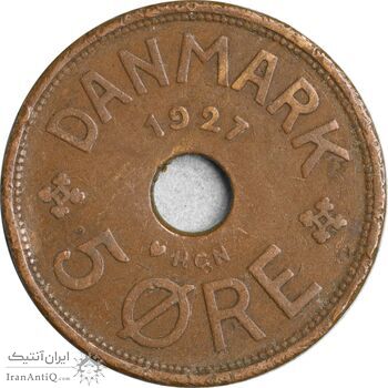 سکه 5 اوره 1927 کریستیان دهم - EF40 - دانمارک