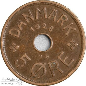 سکه 5 اوره 1928 کریستیان دهم - EF40 - دانمارک