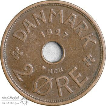 سکه 2 اوره 1927 کریستیان دهم - EF45 - دانمارک
