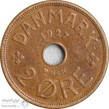 سکه 2 اوره 1927 کریستیان دهم - EF45 - دانمارک