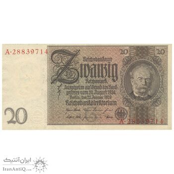 اسکناس 20 مارک 1929 جمهوری وایمار - تک - AU55 - آلمان