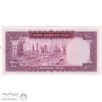 اسکناس 100 ریال (آموزگار - سمیعی) نوشته قرمز - تک - UNC63 - محمد رضا شاه