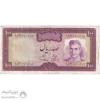 اسکناس 100 ریال (آموزگار - سمیعی) نوشته سیاه - تک - VF30 - محمد رضا شاه